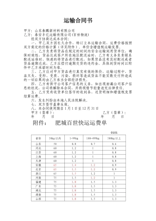 2025年运输协议合同