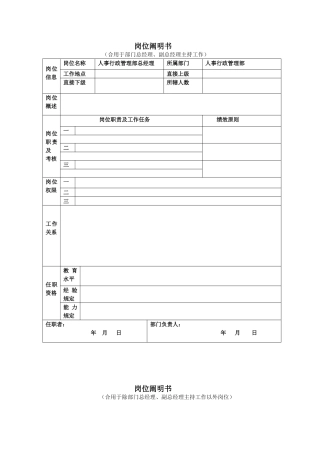 2025年保险公司岗位说明书