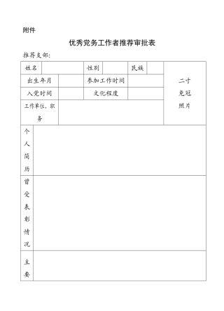 2025年党务工作者推荐审批表
