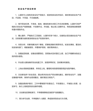 2025年安全生产岗位职责