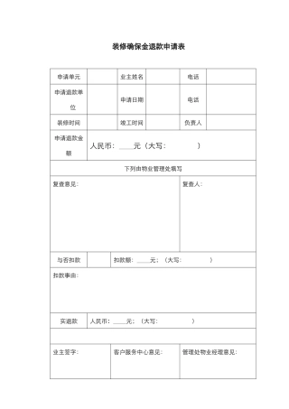 2025年装修保证金退款申请表