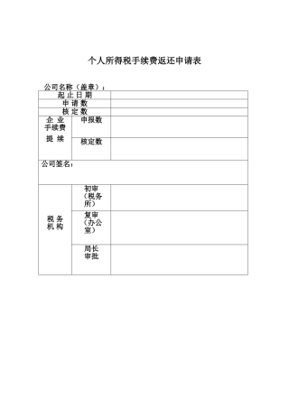 2025年个人所得税手续费返还申请表