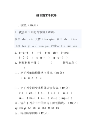 2025年拼音期末考试试卷
