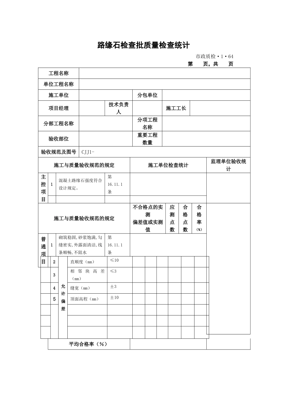 2025年路缘石检验批质量检验记录_第1页