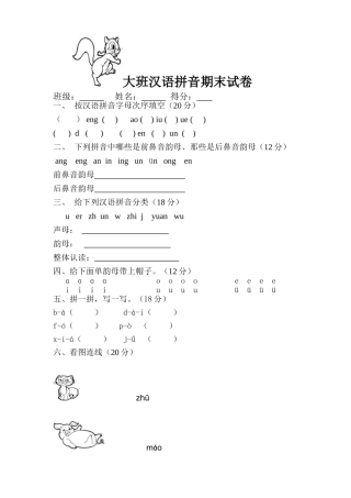 2025年大班汉语拼音试卷