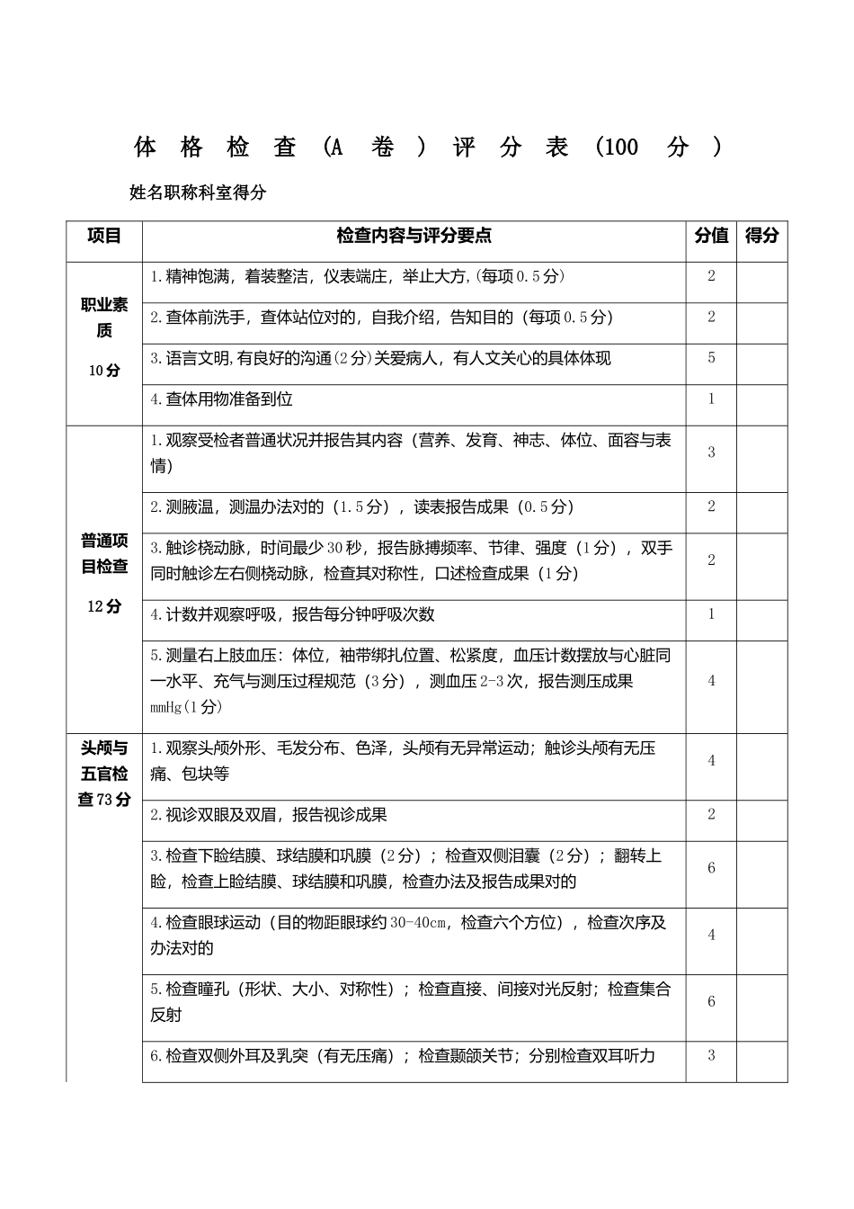 2025年体格检查评分表三基_第1页
