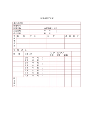 2025年账簿启用登记表