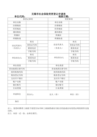2025年社保变更登记申请表