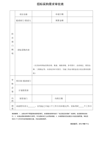 2025年招标采购需求审批表