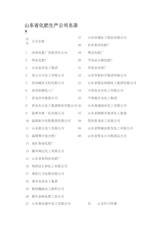 2025年山东省化肥生产企业名录
