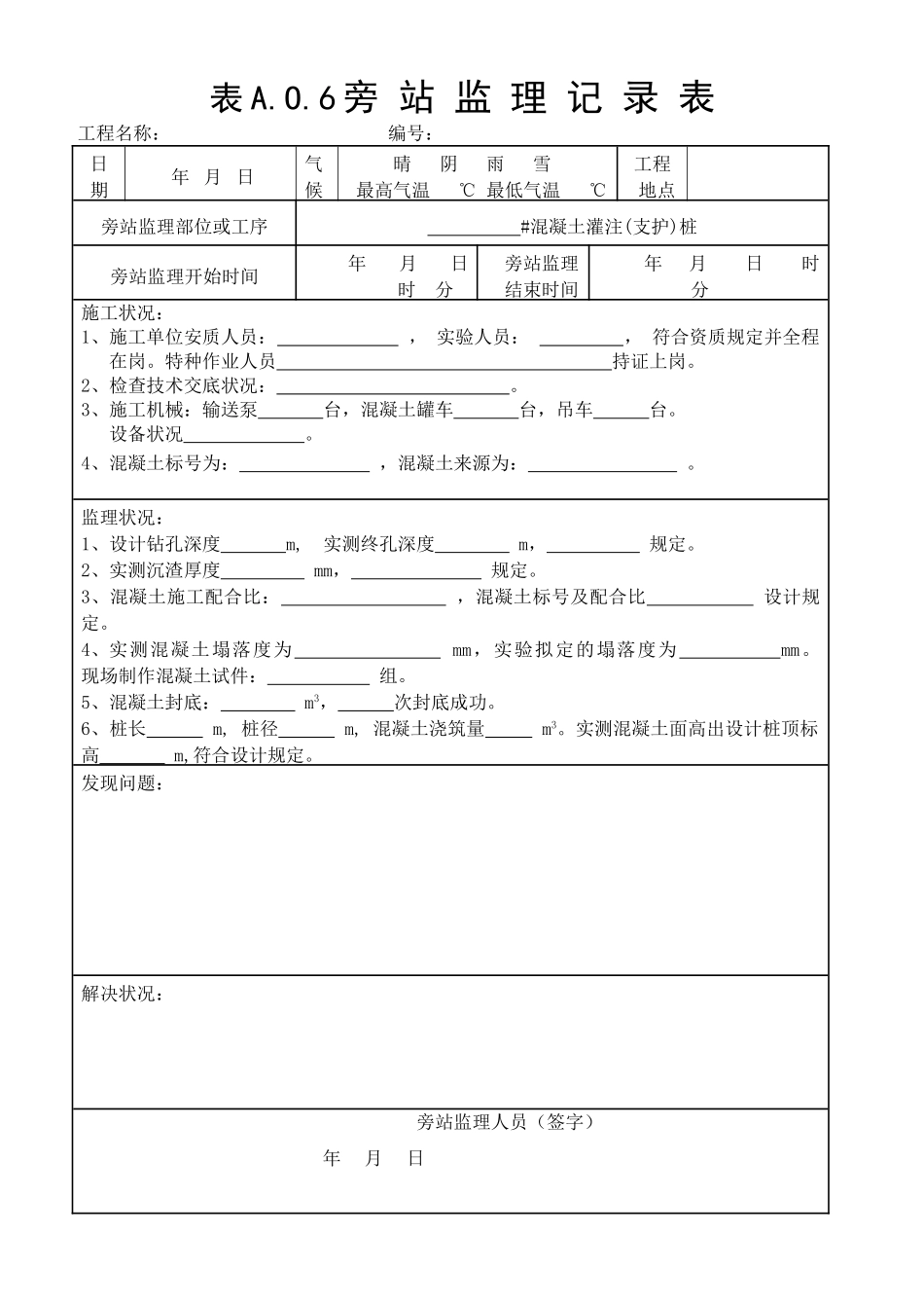 2025年钻孔灌注桩旁站监理记录表_第1页