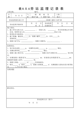 2025年钻孔灌注桩旁站监理记录表