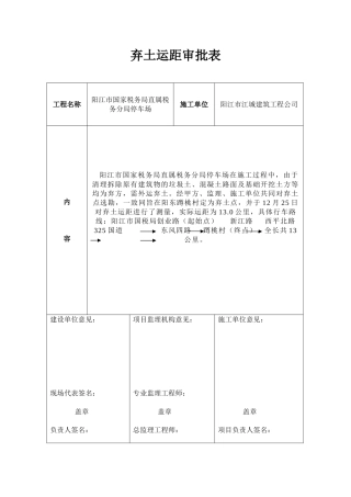 2025年弃土运距审批表