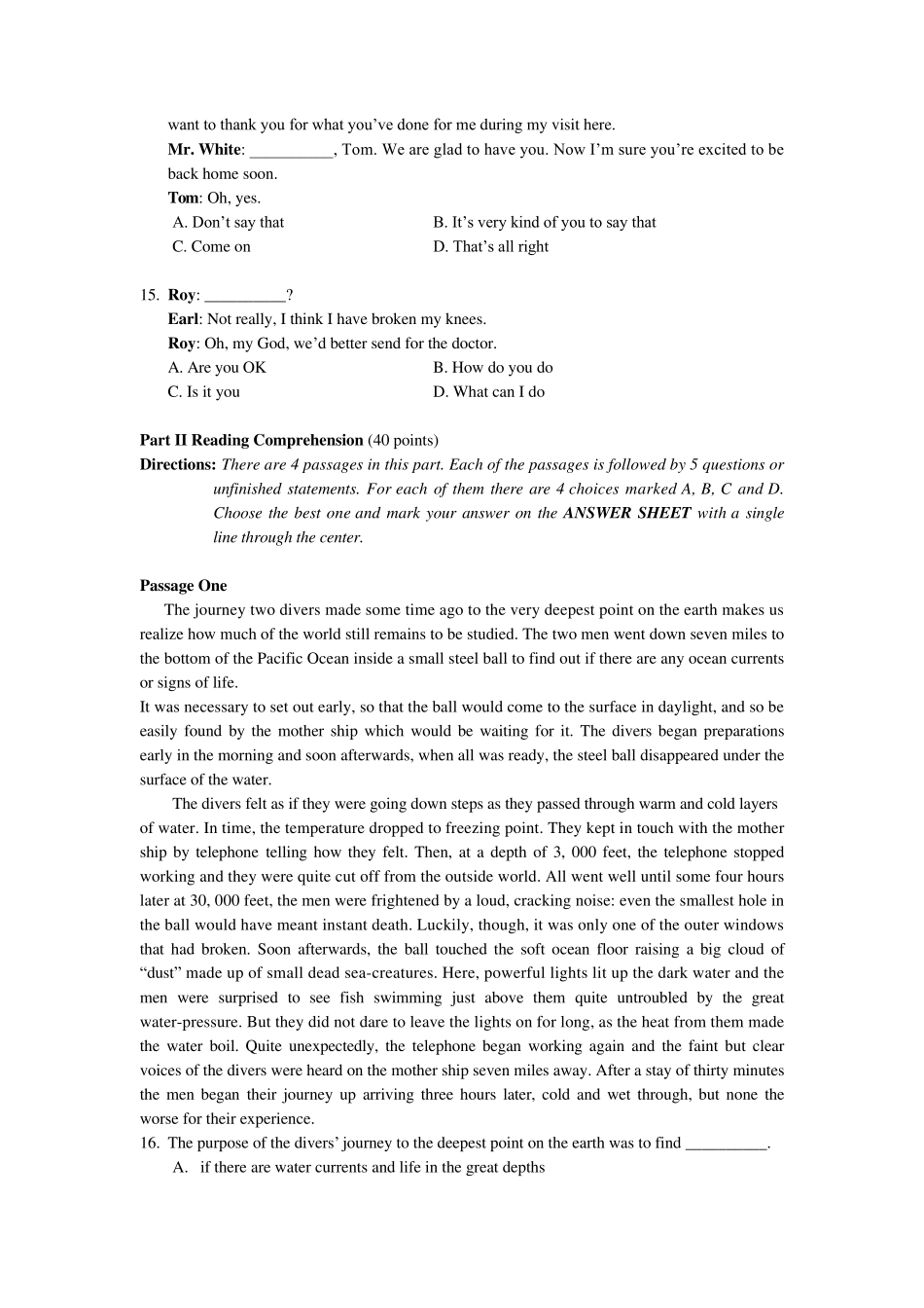 2016年吉林学士学位英语考试题答案、分值_第3页