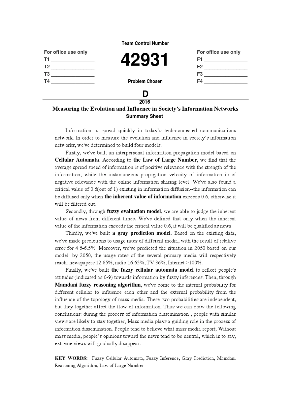 2016年美国大学生数学建模竞赛D题M奖Team42931_第1页