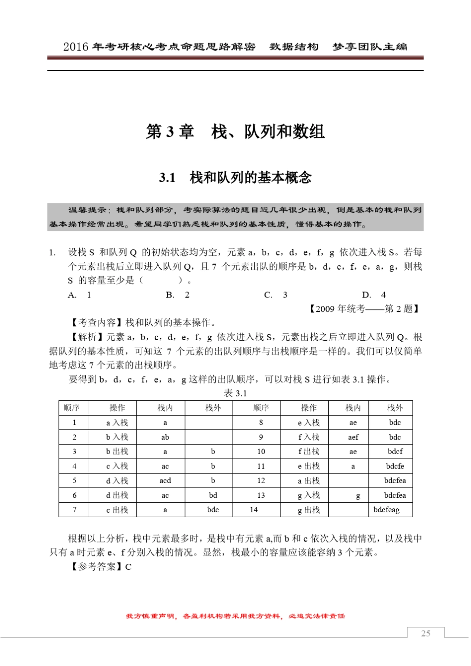 2016年考研核心题型[数据结构部分][第3章栈和队列]_第1页