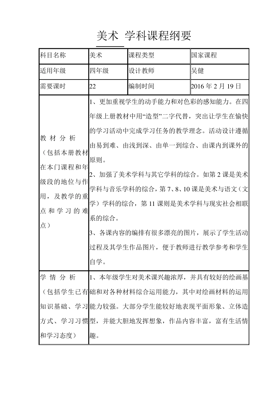 2016年鲁教版小学四年级下册美术教案_第1页