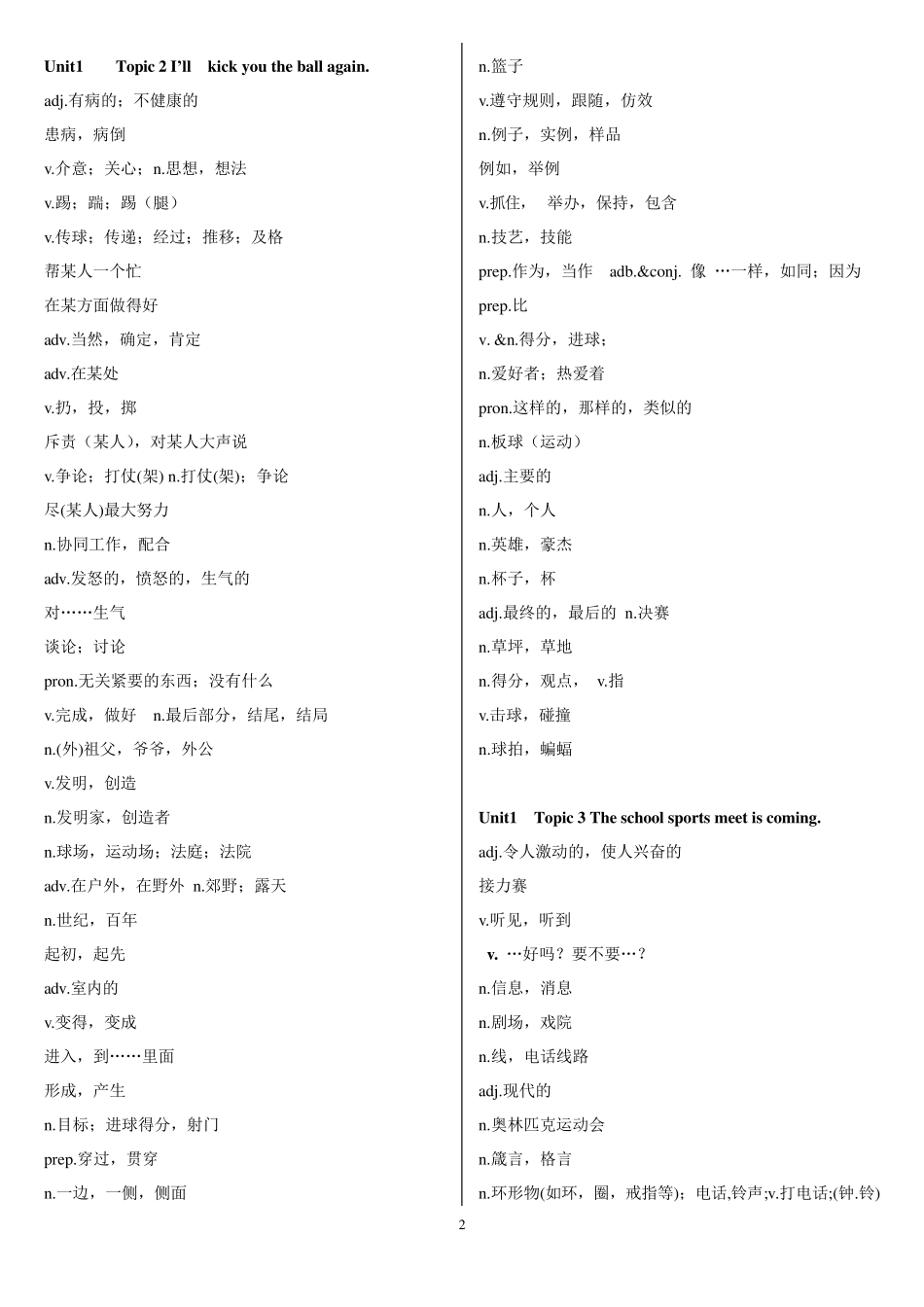 2016最新仁爱英语八年级上单词表(纯中文默写版)_第2页