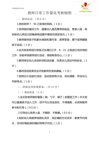 2016最新幼儿教师月量化考核细则