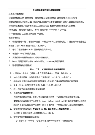 2016福建省计算机二级C语言复习经典资料