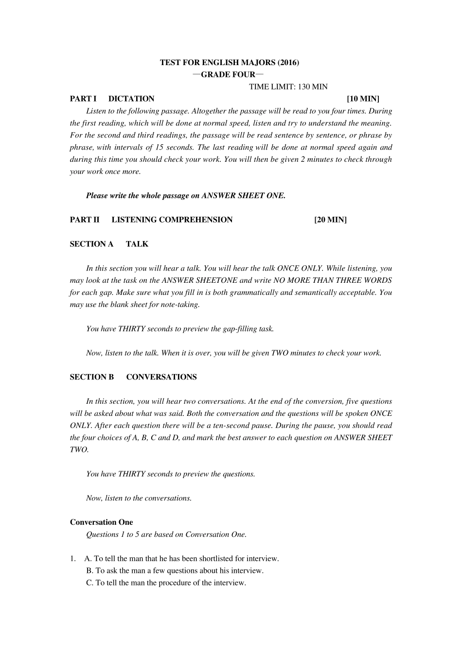 2016英语专业四级真题与题解_第1页