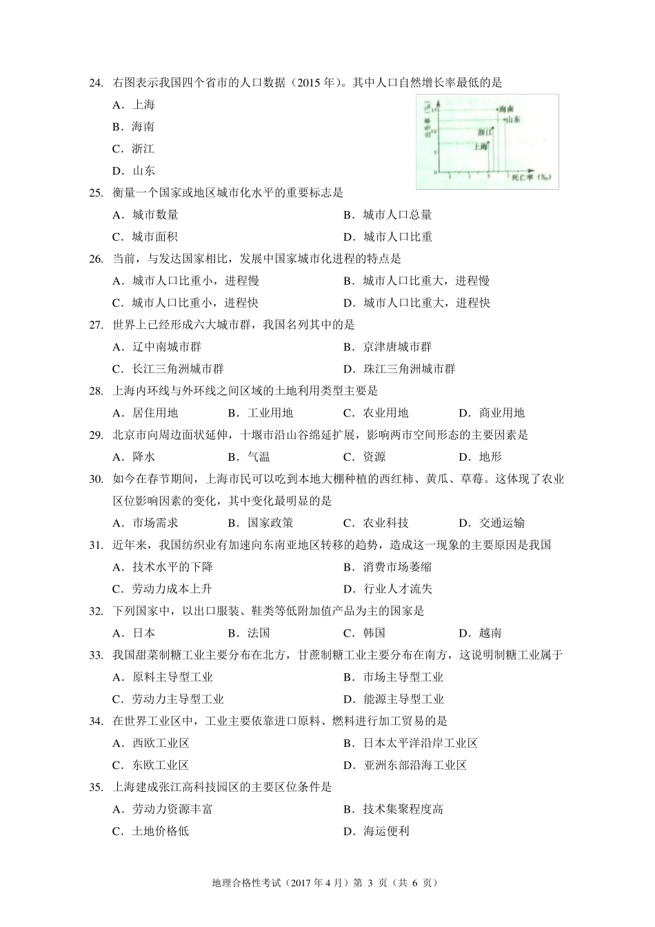 201704地理合格考试卷及答案_第3页