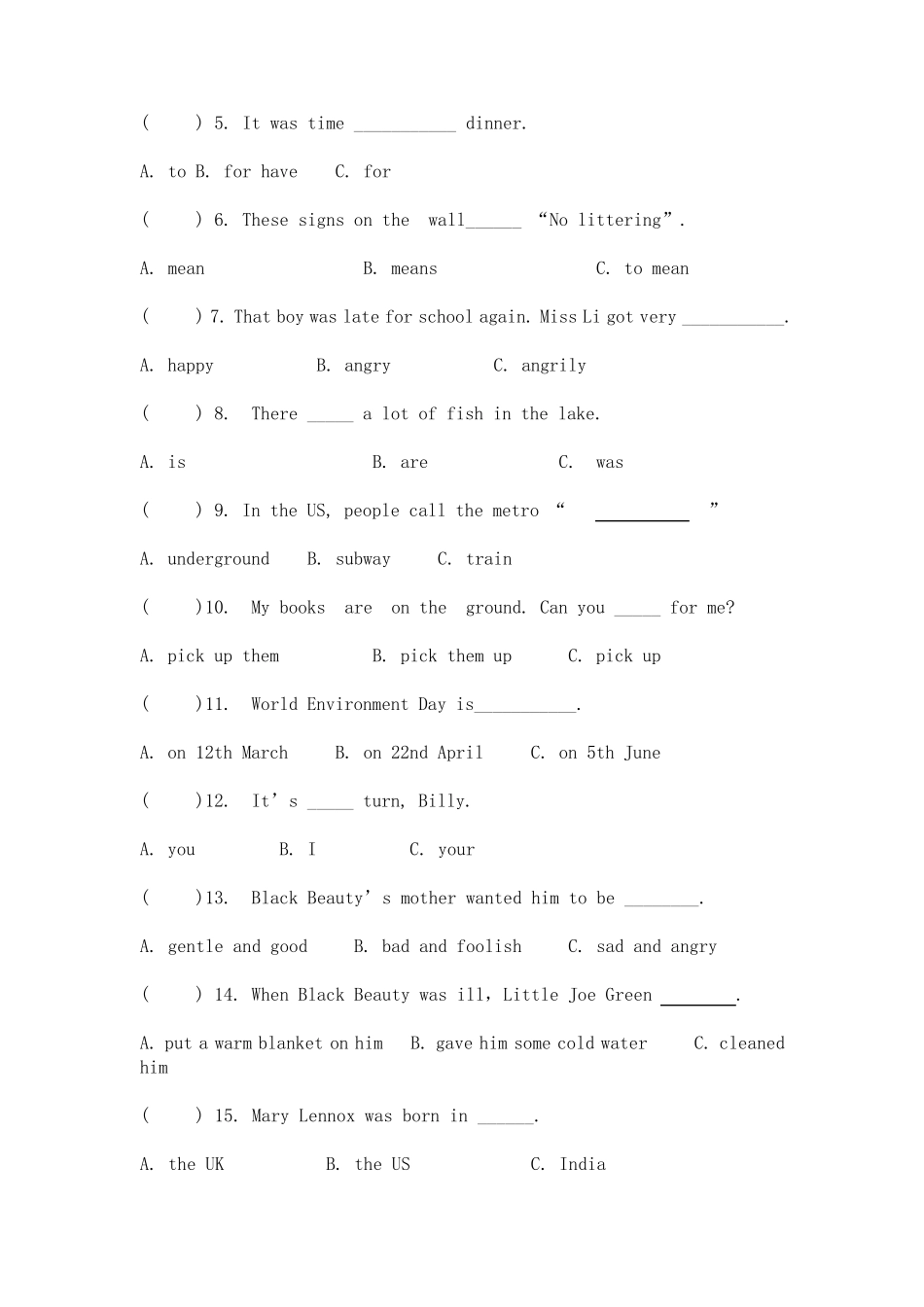 20172018学年小学六年级英语上学期期末考试试卷及答案_第3页