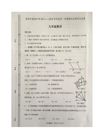 20172018学年贵州省贵阳市普通中学2018届九年级上学期期末考试数学试题(扫描版含答案)