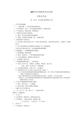 2017上海历史等级考考点梳理