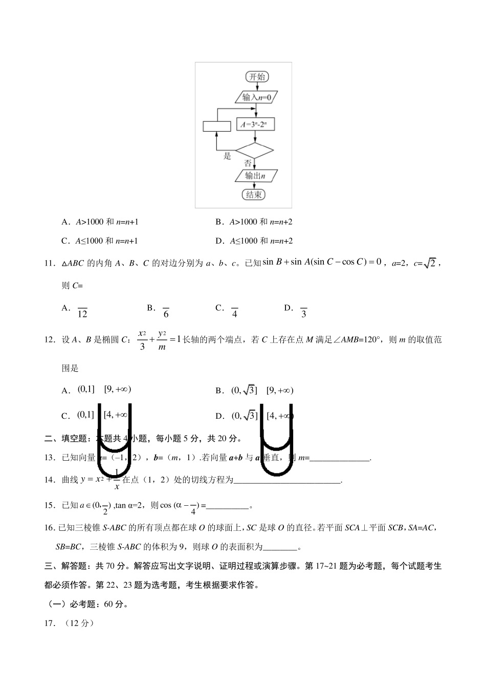 2017全国1卷文科数学真题及答案_第3页