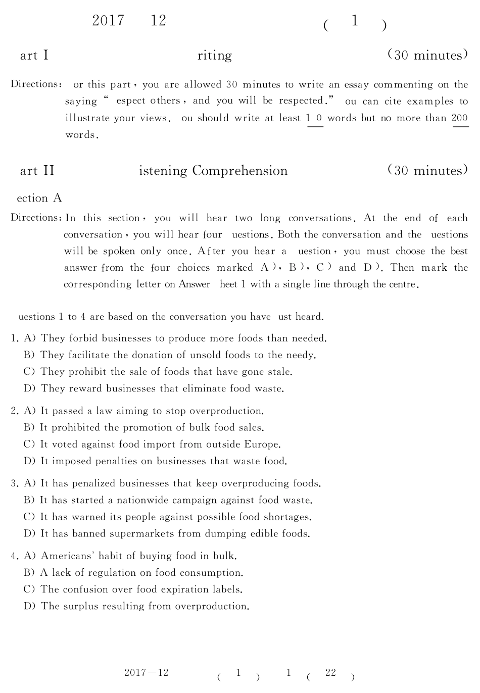 2017年12月六级真题(第一套)_第1页