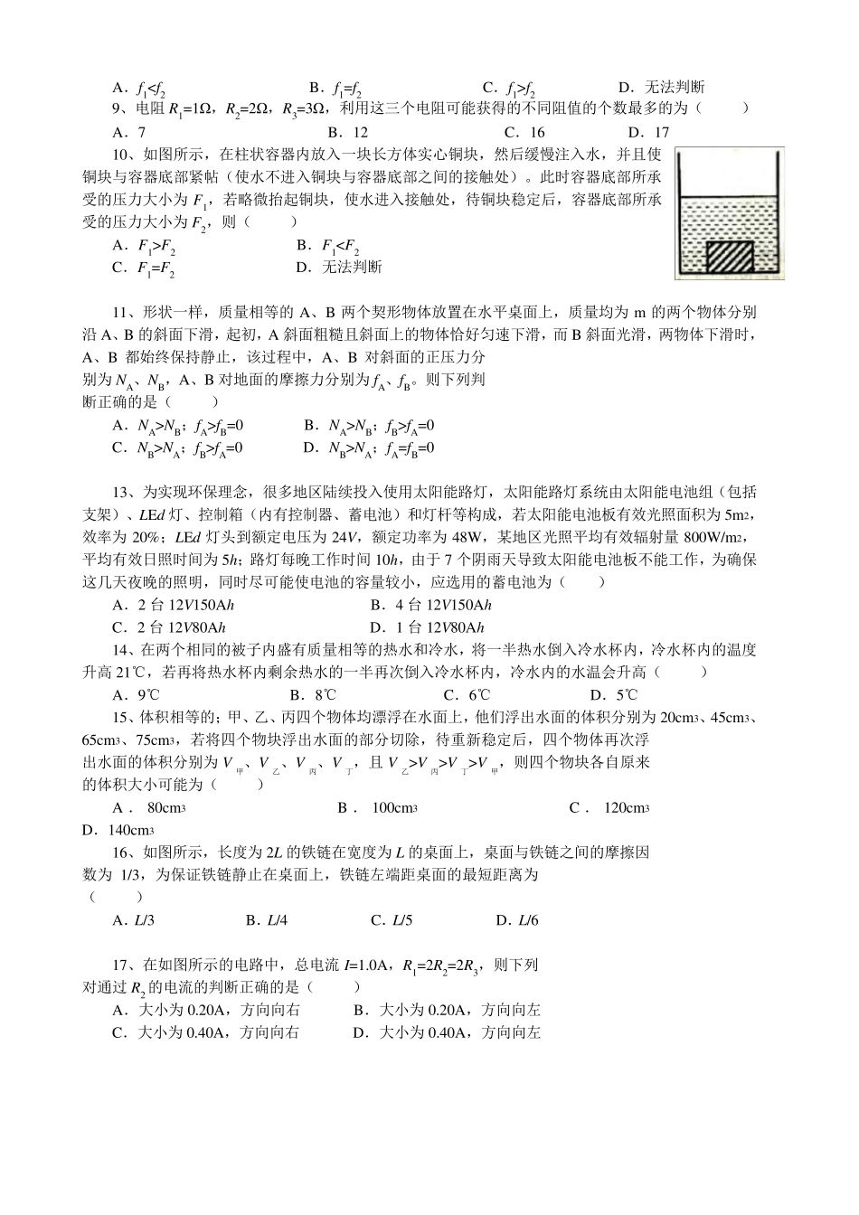 2017年31届大同杯上海物理竞赛试题及答案_第2页