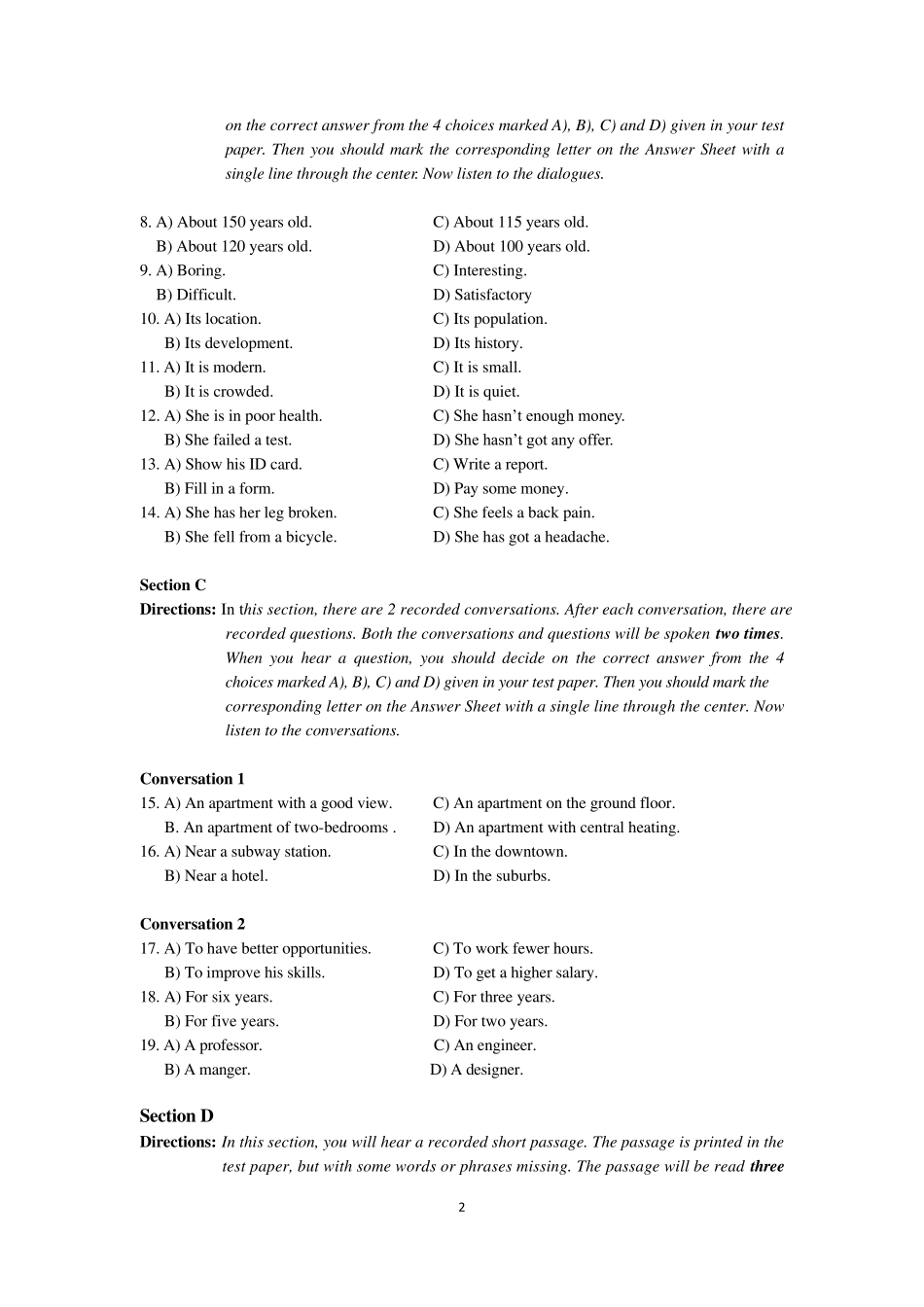 2017年6月高等学校英语应用能力考试(B级)含参考答案_第2页
