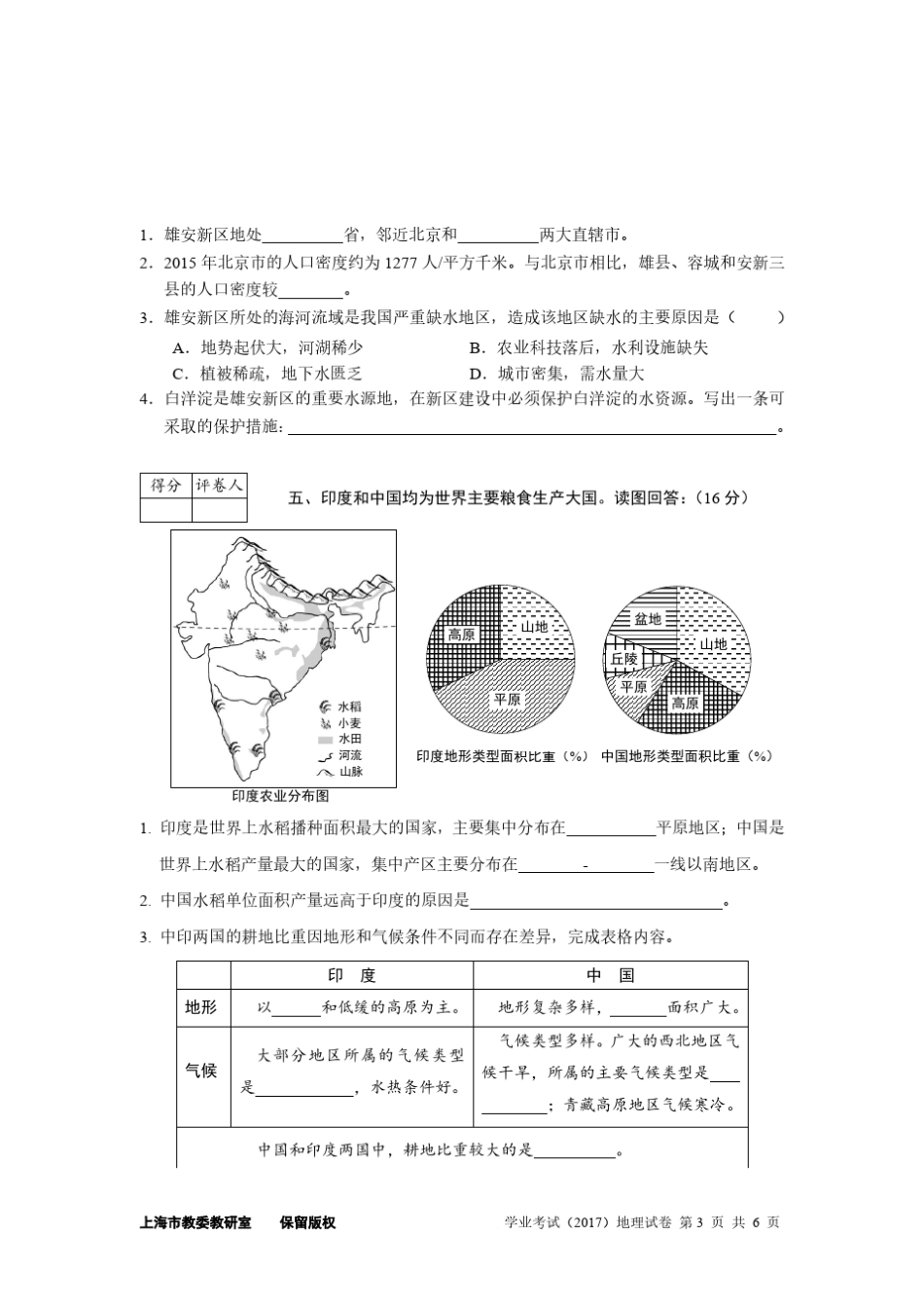2017年上海市初中地理学业考试试卷_第3页