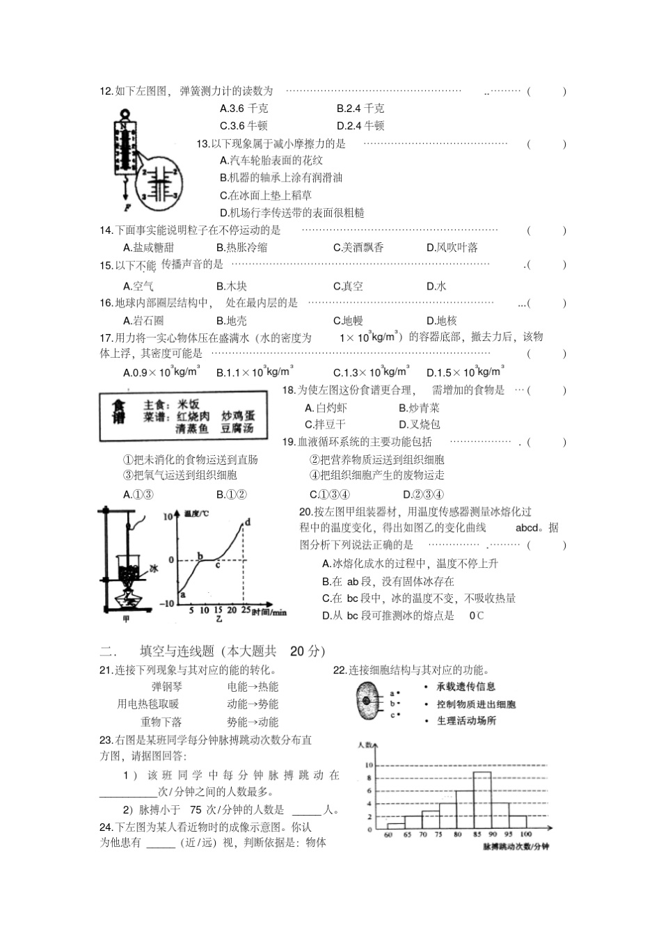 2017年上海市初中科学学业考试_第2页