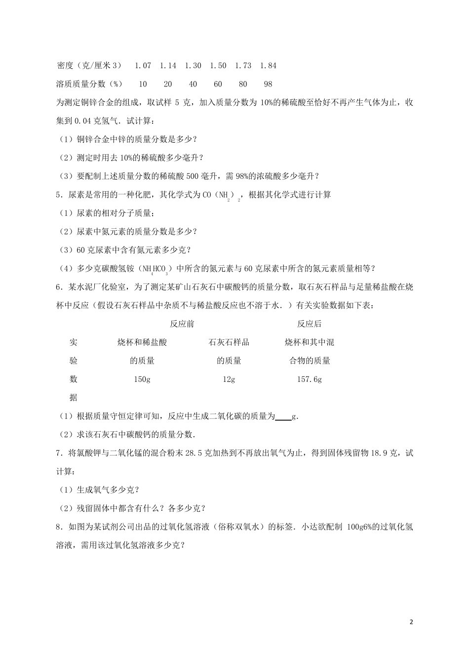 2017年中考化学专题训练计算题含解析_第2页