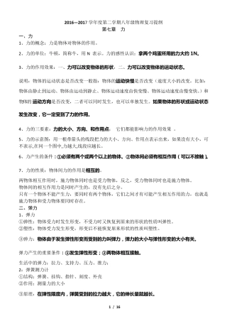 2017年人教版八年级物理下册知识点总结