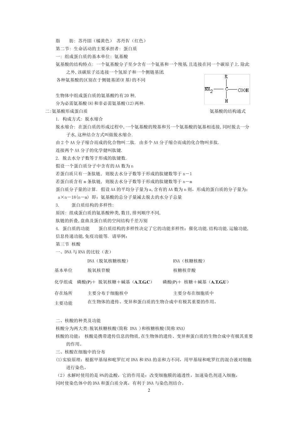 2017年人教版生物必修一生物复习提纲(知识点)_第2页