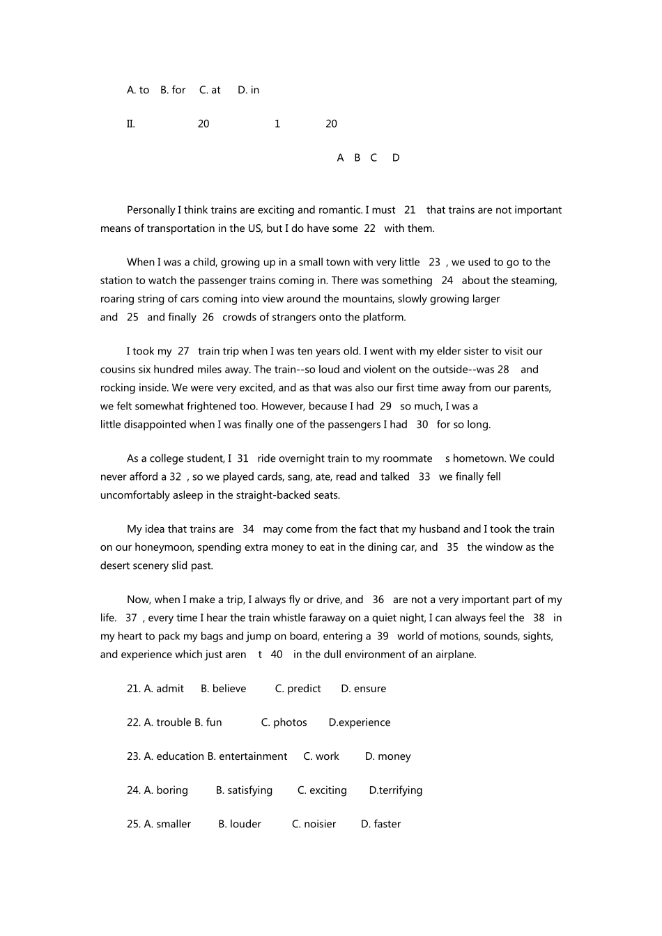 2017年体育单招运动训练、武术与民族传统体育英语模拟试题_第3页