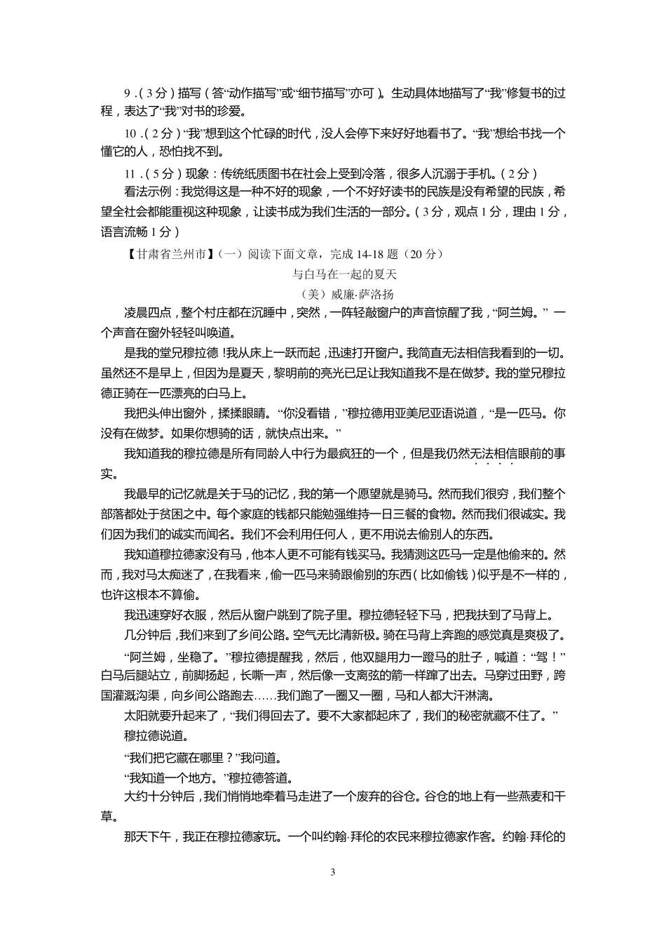 2017年全国中考语文试题分类汇编《小说阅读》_第3页