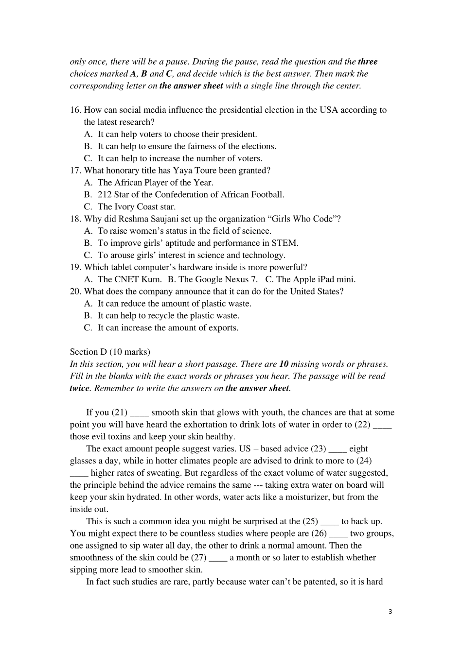 2017年全国大学生英语竞赛初赛试卷及答案(C类)_第3页