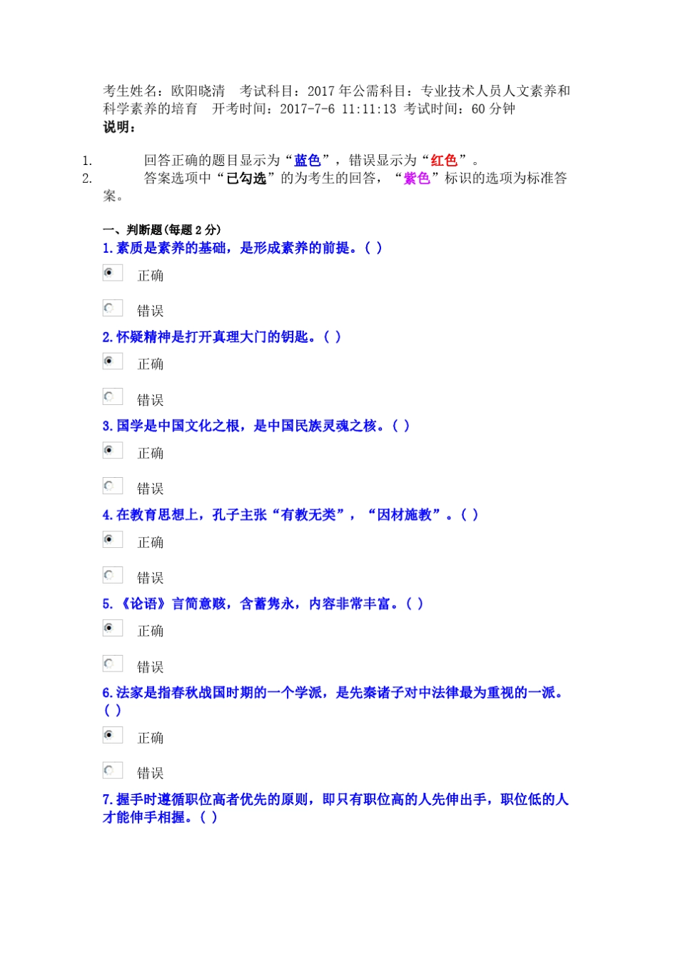 2017年公需科目：专业技术人员人文素养和科学素养的培育考试题_第1页