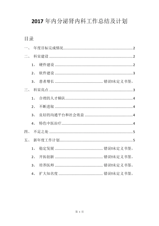 2017年内分泌科总结及计划