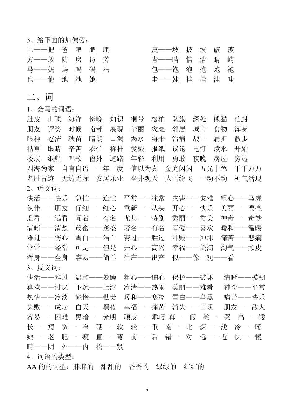 2017年最新人教版二年级上册语文期末复习知识要点_第2页