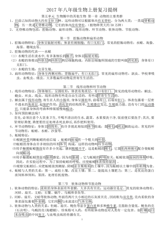 2017年最新版八年级上册生物复习提纲