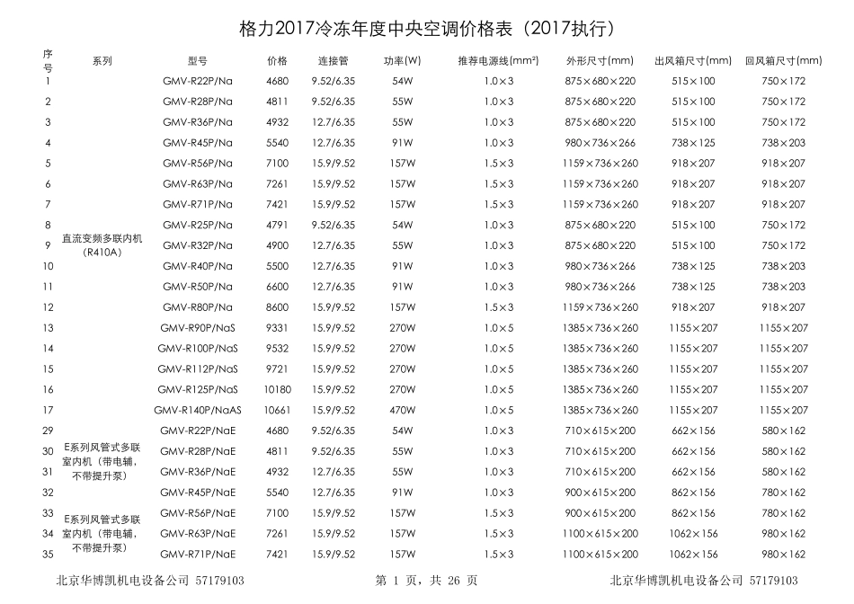 2017年格力空调价格表_第1页