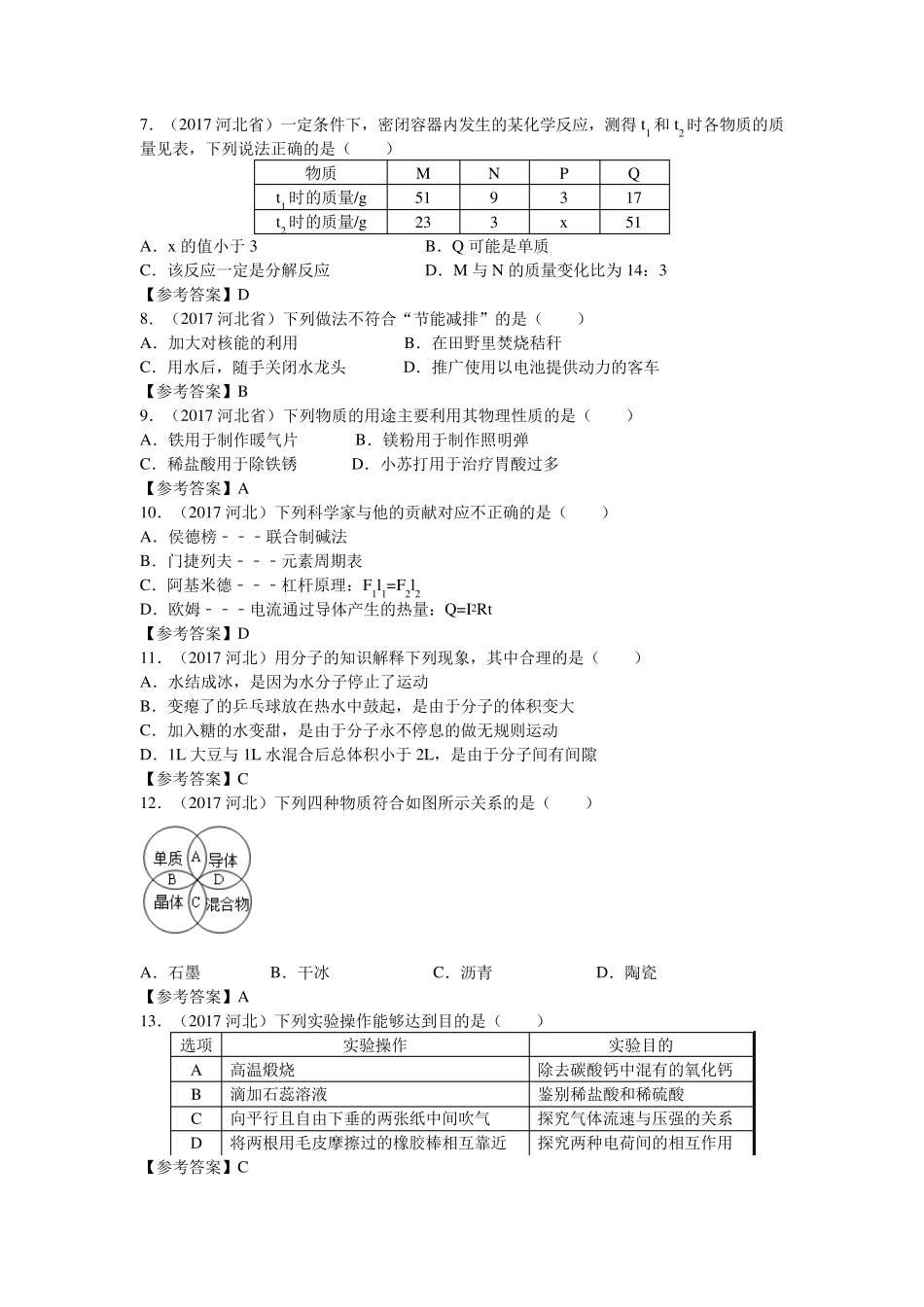 2017年河北省中考理综(化学部分)试题及答案_第2页