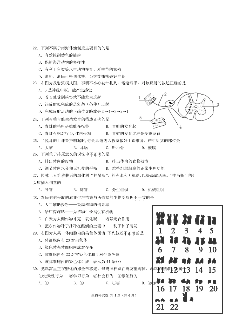 2017年海南中招初二会考生物试卷及答案_第3页