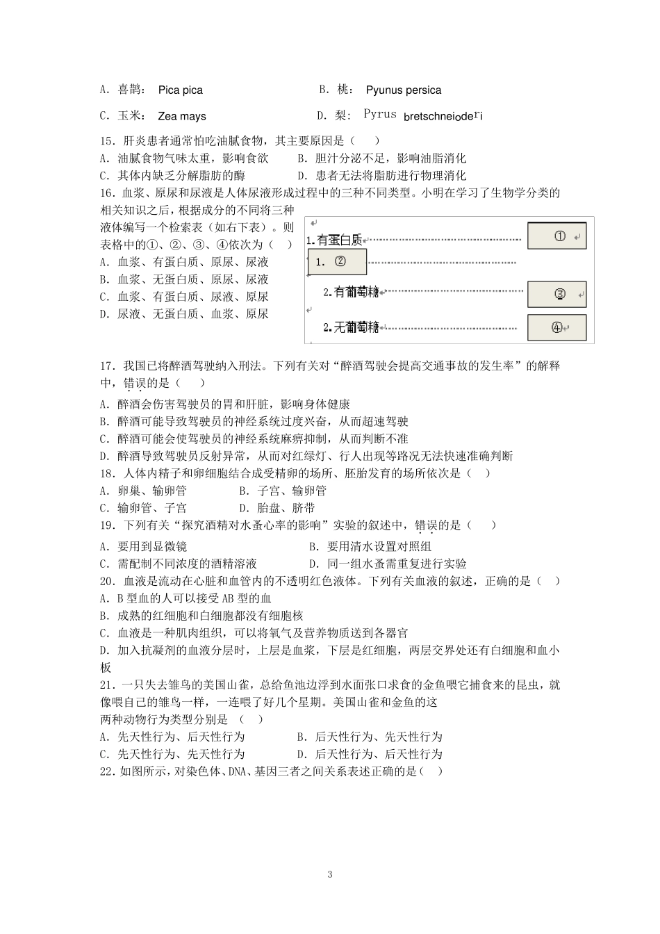 2017年苏州初二生物会考模拟卷_第3页