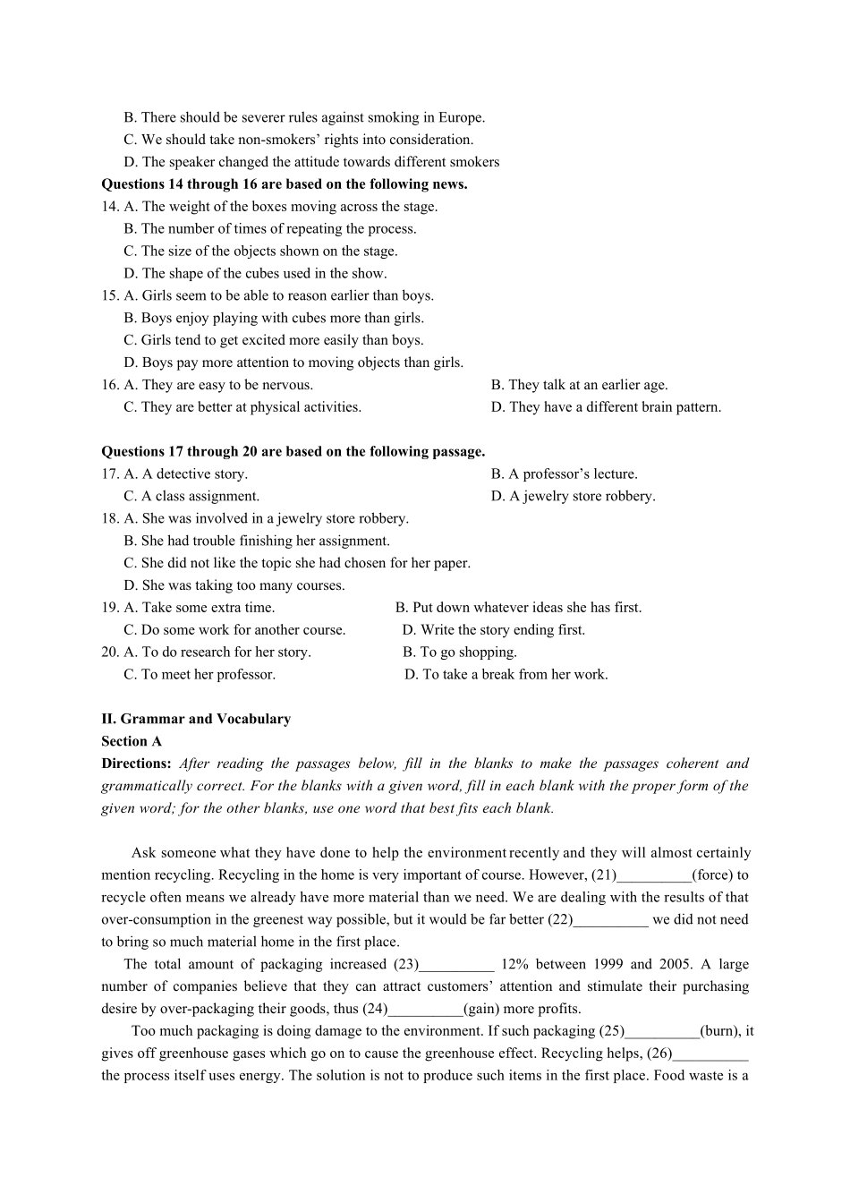 2017年闵行区初三英语一模卷_第2页